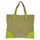 PRADA Tote Bag canvas Beige Green SilverMetal Triangle With logo