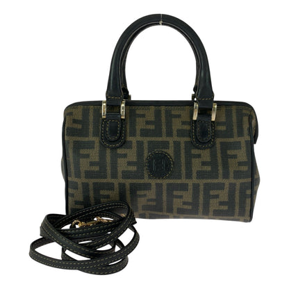 FENDI Shoulder Bag PVC Brown Gold Metal Zucca Pattern