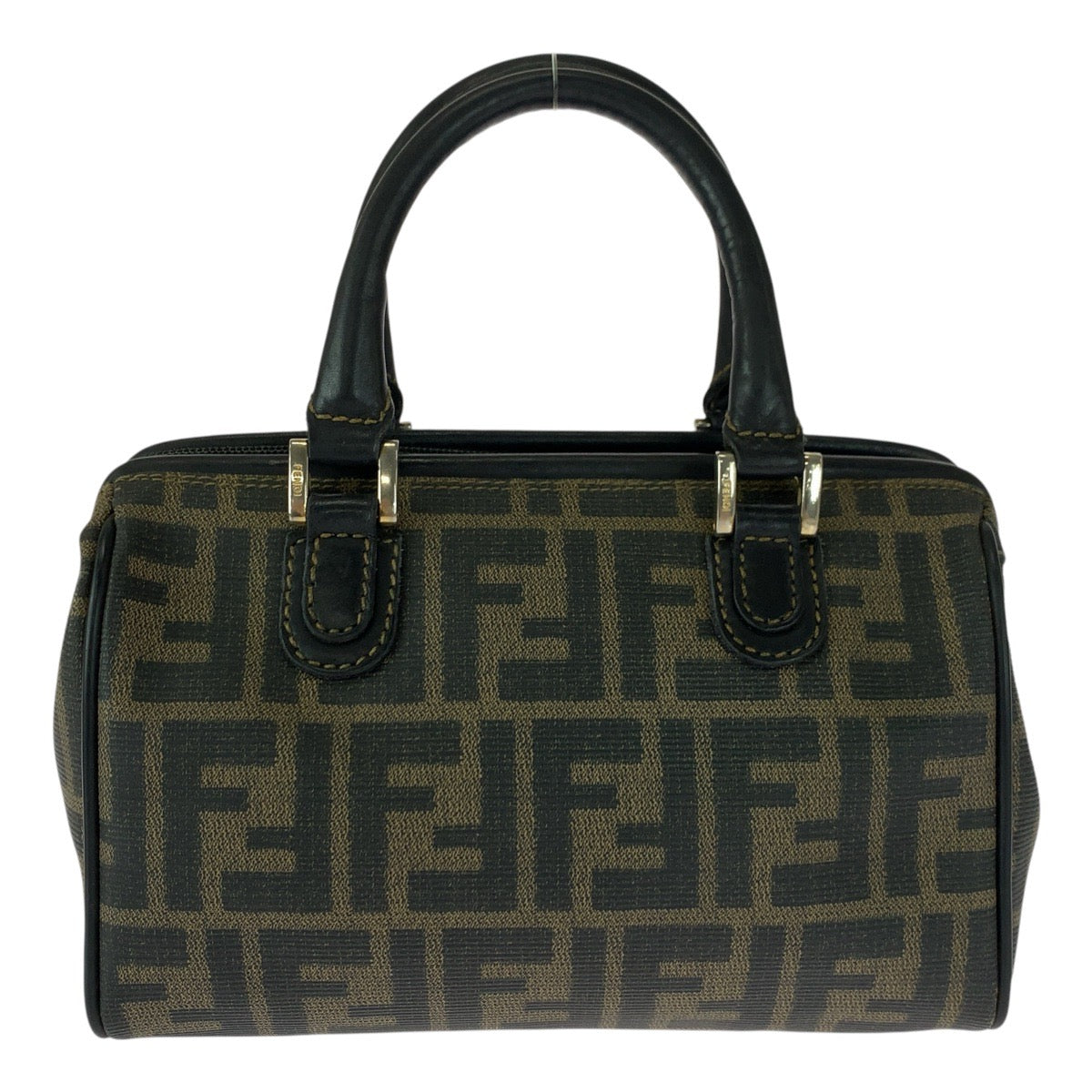 FENDI Shoulder Bag PVC Brown Gold Metal Zucca Pattern