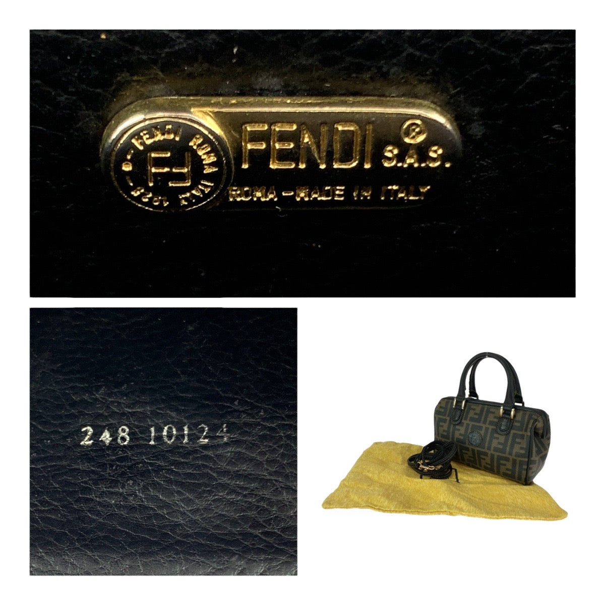 FENDI Shoulder Bag PVC Brown Gold Metal Zucca Pattern