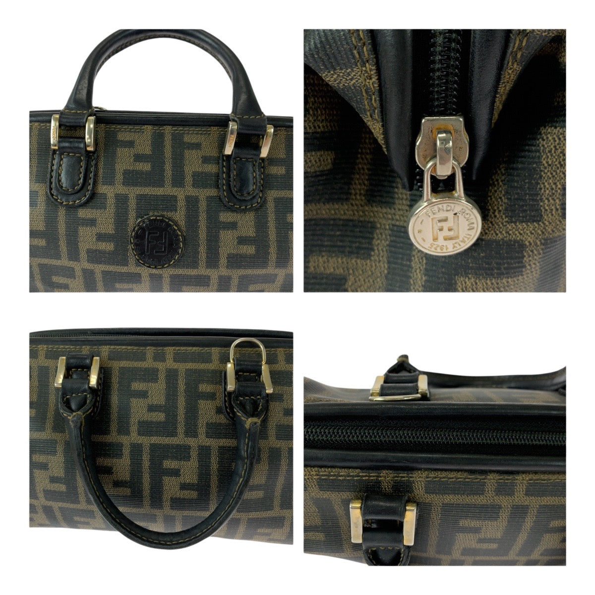 FENDI Shoulder Bag PVC Brown Gold Metal Zucca Pattern