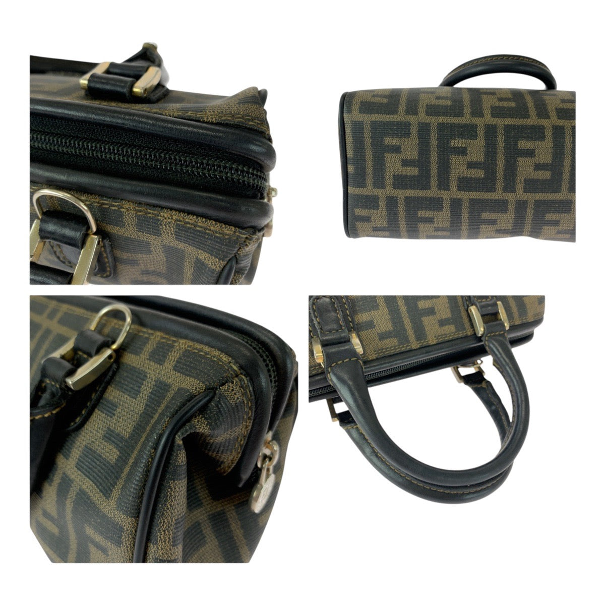 FENDI Shoulder Bag PVC Brown Gold Metal Zucca Pattern