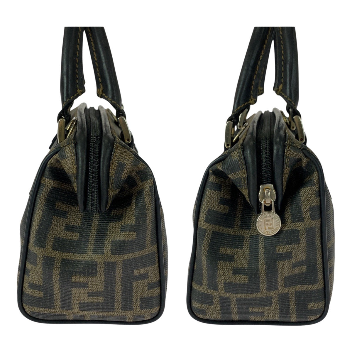 FENDI Shoulder Bag PVC Brown Gold Metal Zucca Pattern