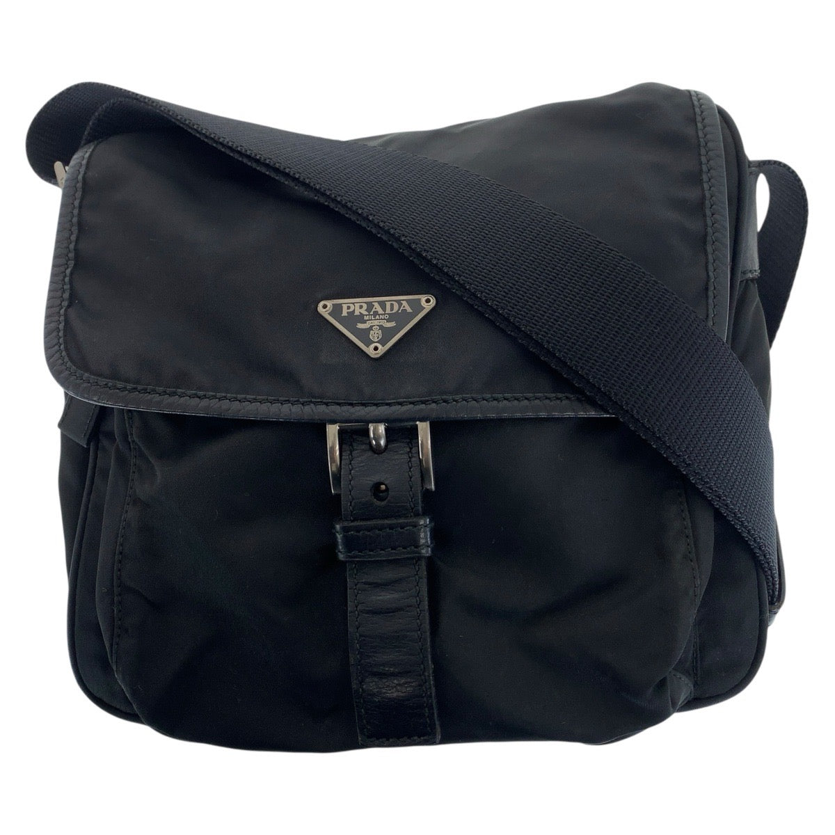 PRADA Shoulder Bag Nylon Black Silver Test Triangle With logo