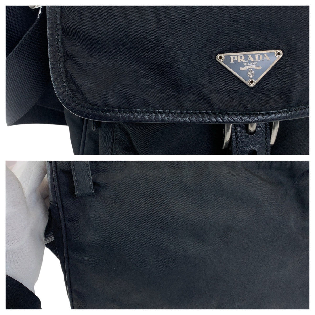 PRADA Shoulder Bag Nylon Black Silver Test Triangle With logo
