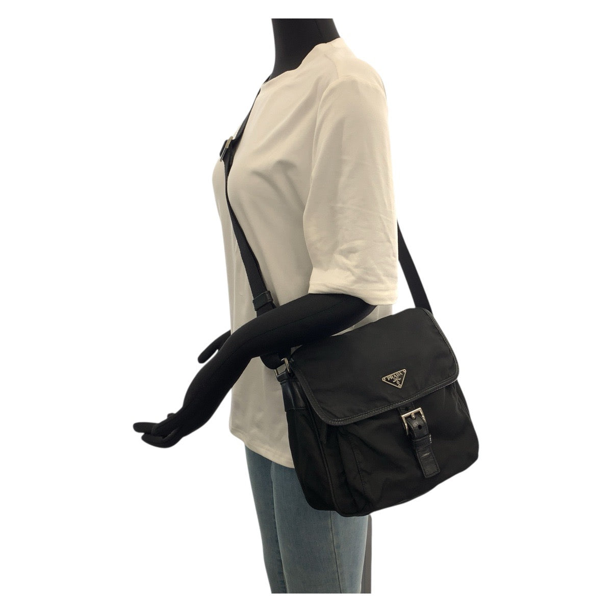 PRADA Shoulder Bag Nylon Black Silver Test Triangle With logo