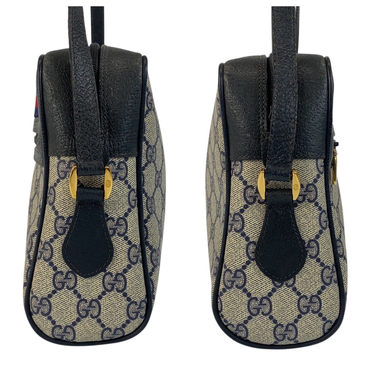 GUCCI Shoulder Bag 119 02 088 GG Supreme Canvas Gray Navy Gold Metal Sherry Line Old Gucci