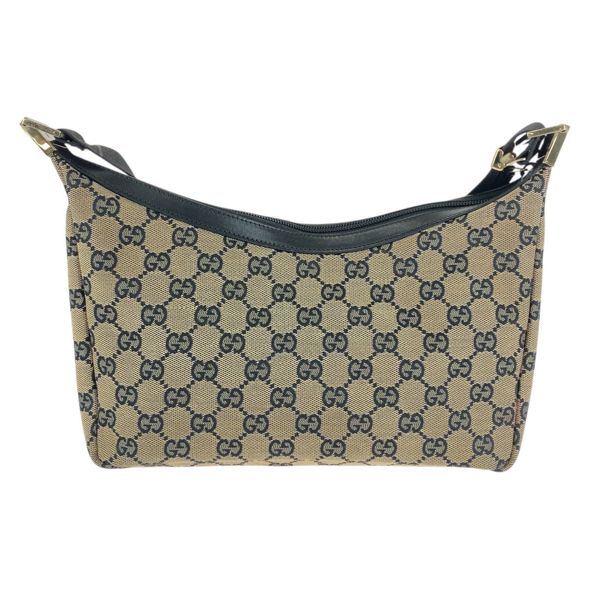 GUCCI Shoulder Bag 019 0433 GG canvas Beige Black Gold Metal
