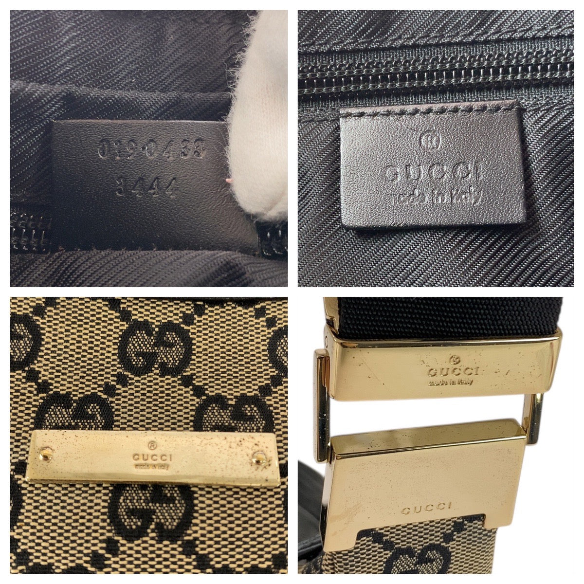 GUCCI Shoulder Bag 019 0433 GG canvas Beige Black Gold Metal