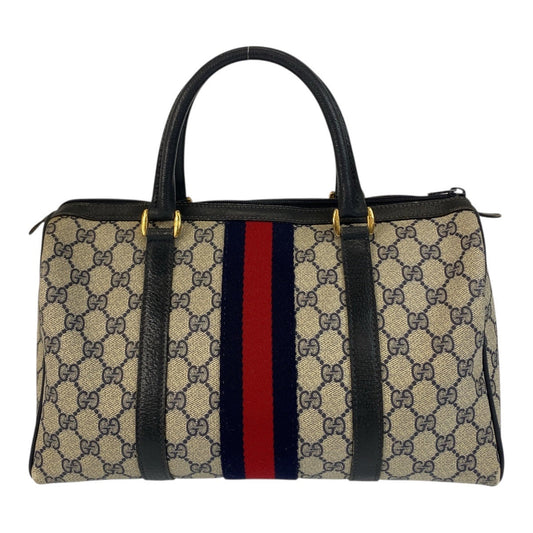 GUCCI Handbag 24 02 007 GG Supreme Canvas Gray Navy Gold Metal Sherry line