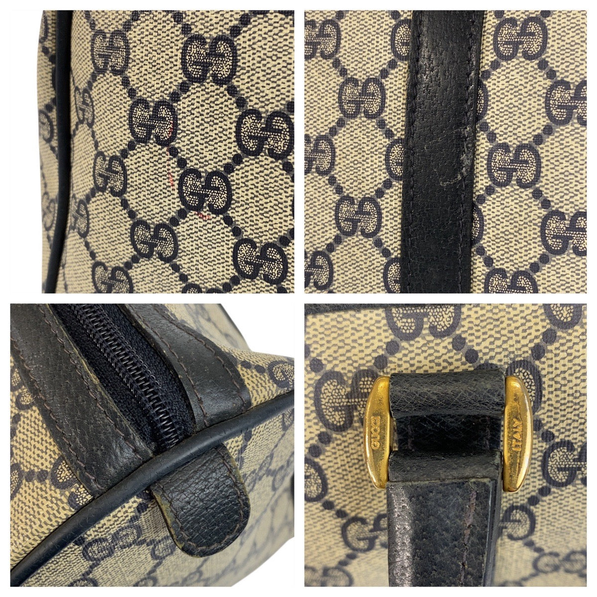 GUCCI Handbag 24 02 007 GG Supreme Canvas Gray Navy Gold Metal Sherry line