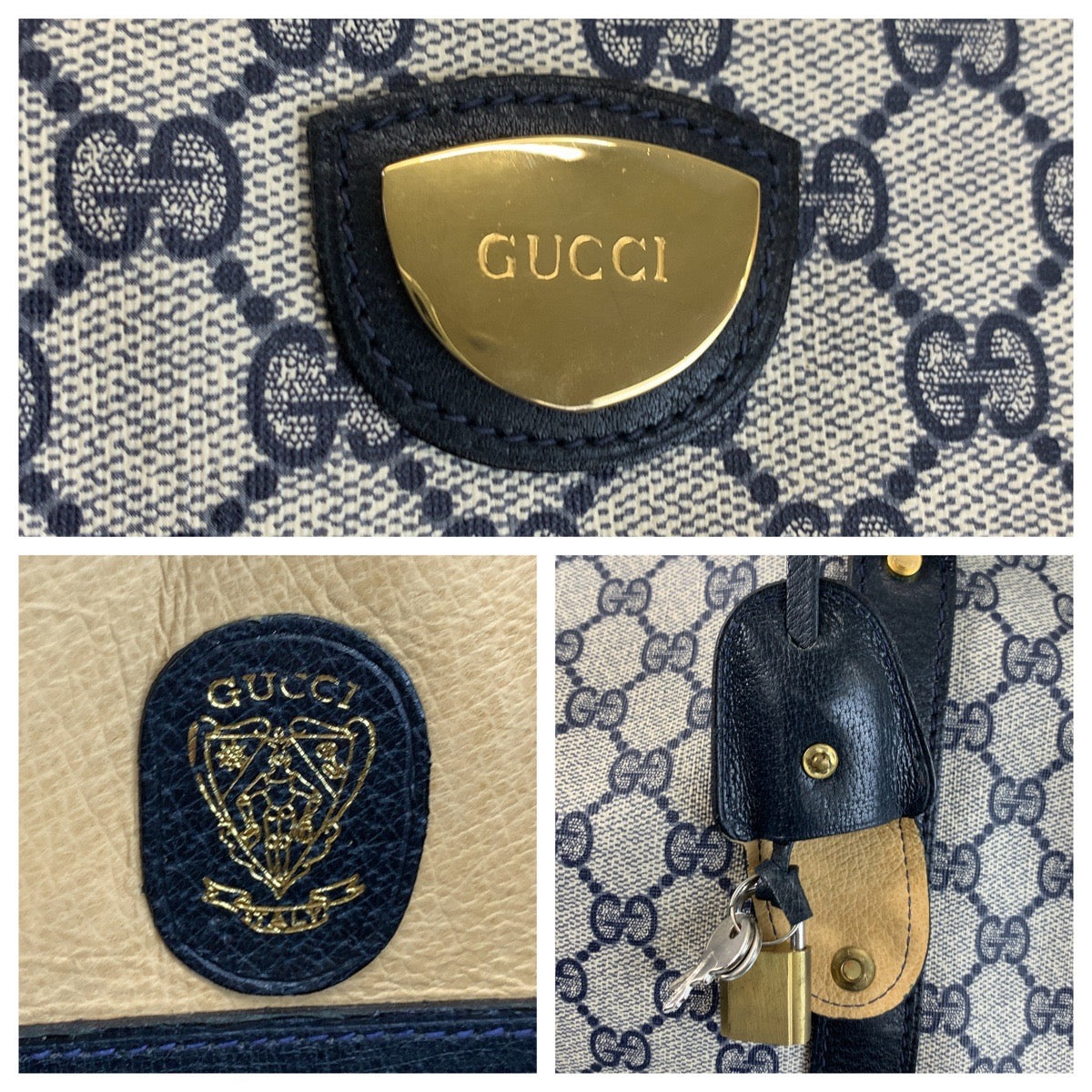 GUCCI Boston Duffel bag GG Supreme Canvas Gray navy