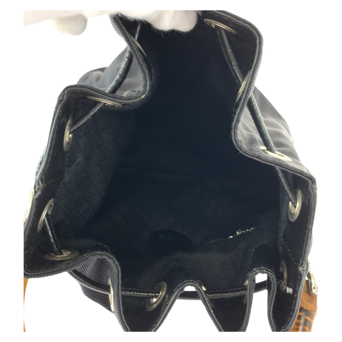 GUCCI Shoulder Bag 001 2404 16570 Nylon Black Brown SilverMetal Bamboo