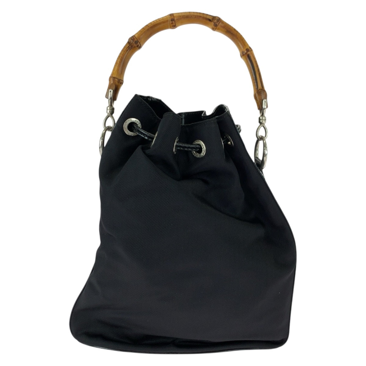 GUCCI Shoulder Bag 001 2404 16570 Nylon Black Brown SilverMetal Bamboo