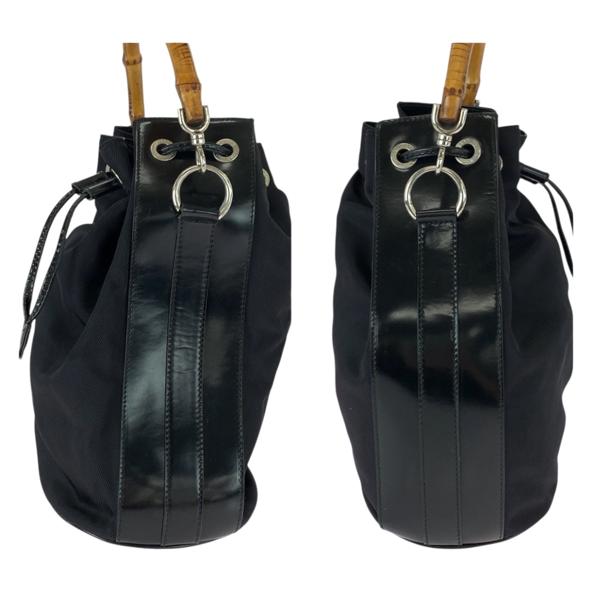 GUCCI Shoulder Bag 001 2404 16570 Nylon Black Brown SilverMetal Bamboo