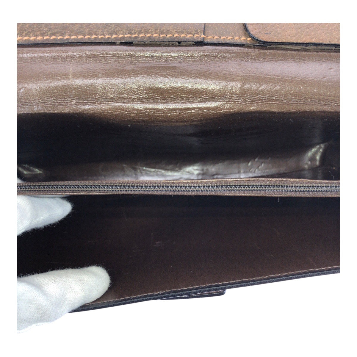 GUCCI Shoulder Bag leather Brown Gold Metal Old Gucci Sherry line