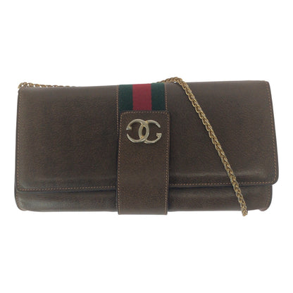 GUCCI Shoulder Bag leather Brown Gold Metal Old Gucci Sherry line