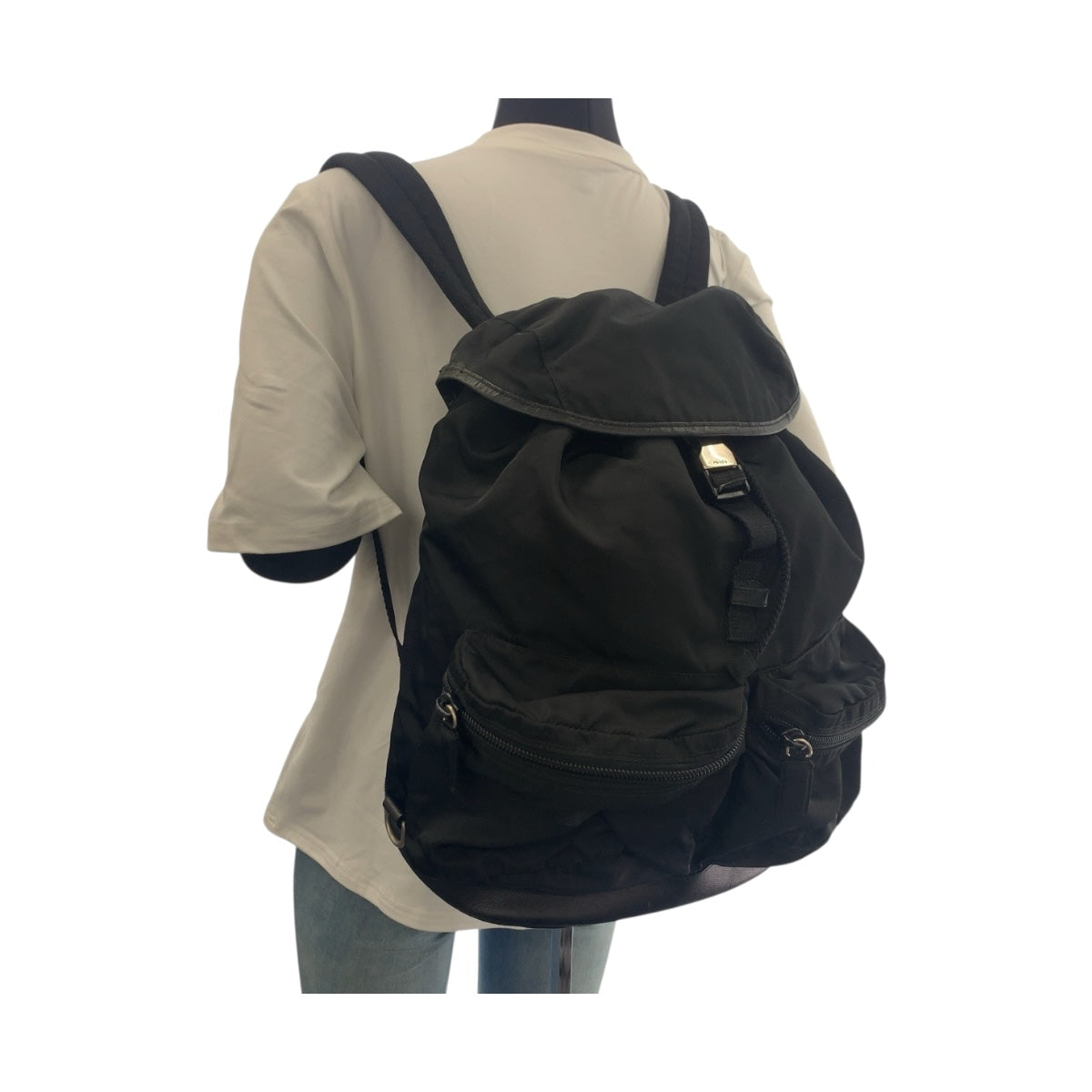 PRADA Backpack Nylon black Test Triangle With logo