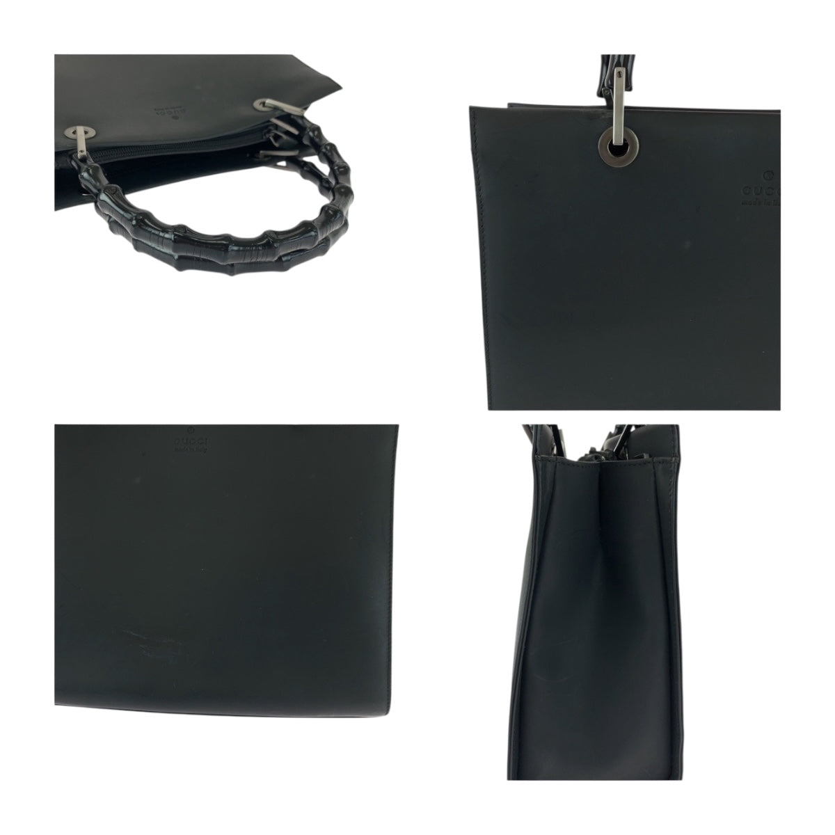 GUCCI Tote Bag 002 1010 leather Black SilverMetal Bamboo