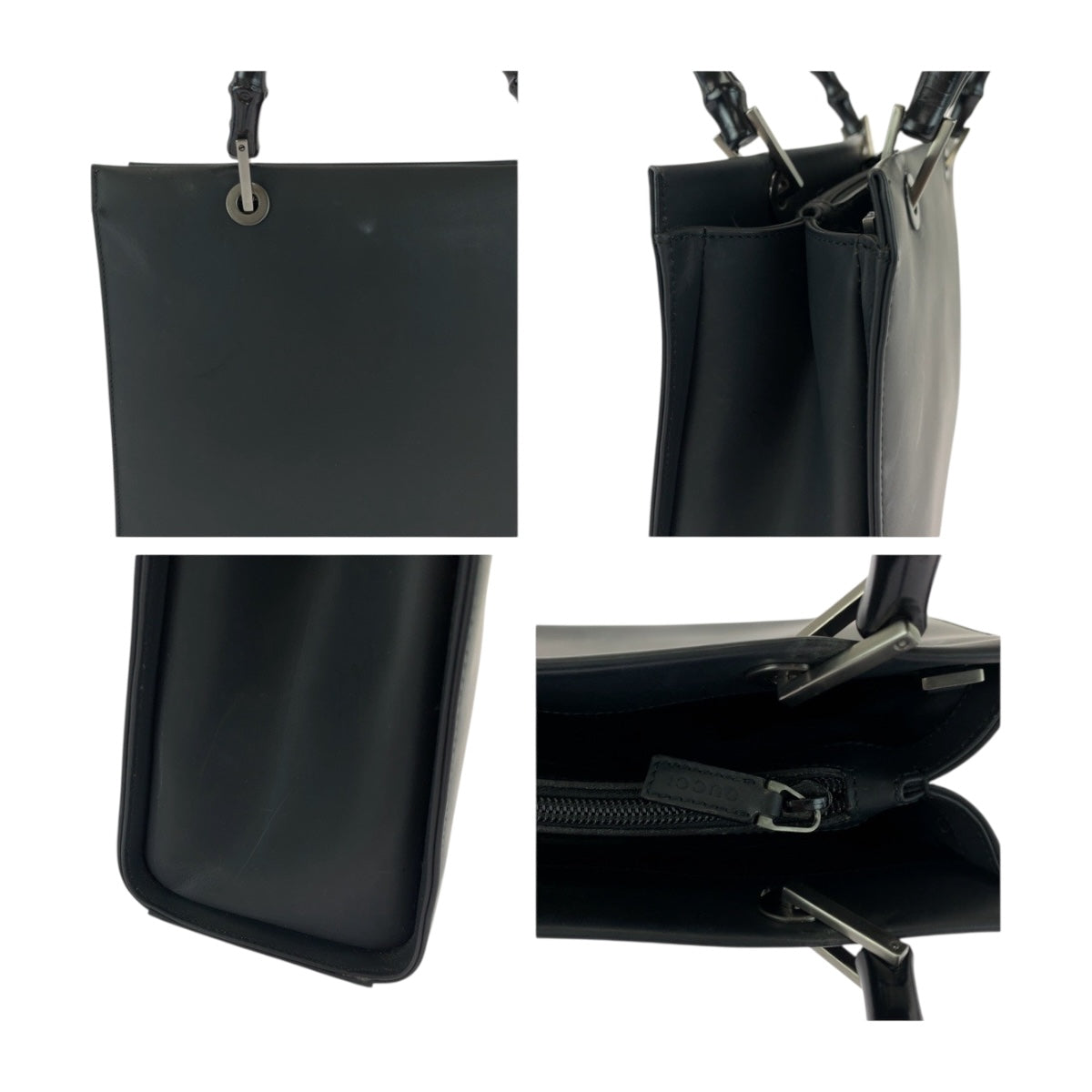 GUCCI Tote Bag 002 1010 leather Black SilverMetal Bamboo