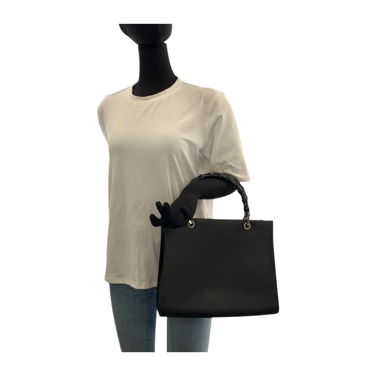 GUCCI Tote Bag 002 1010 leather Black SilverMetal Bamboo