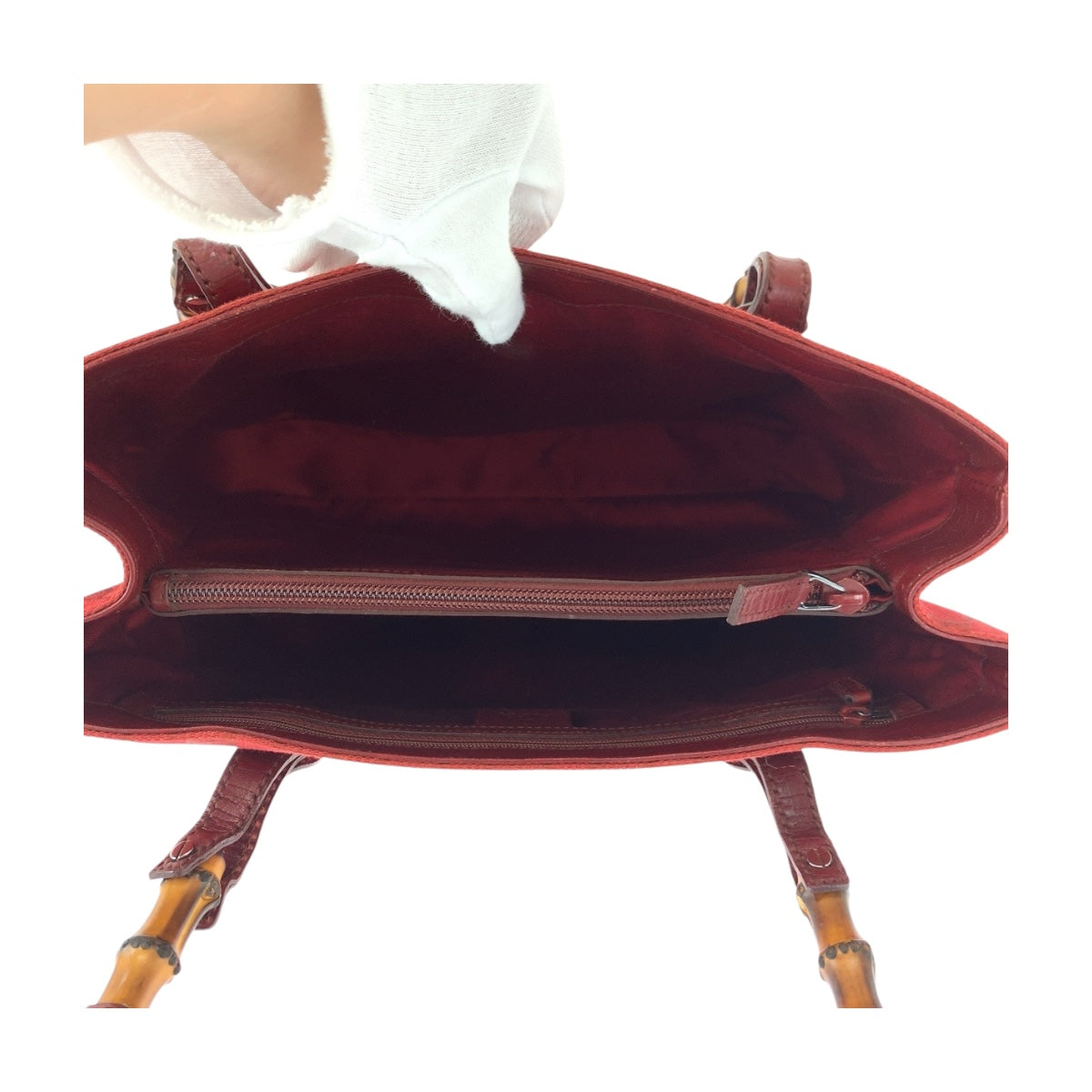 GUCCI Tote Bag 112526 canvas Red Brown SilverMetal Bamboo