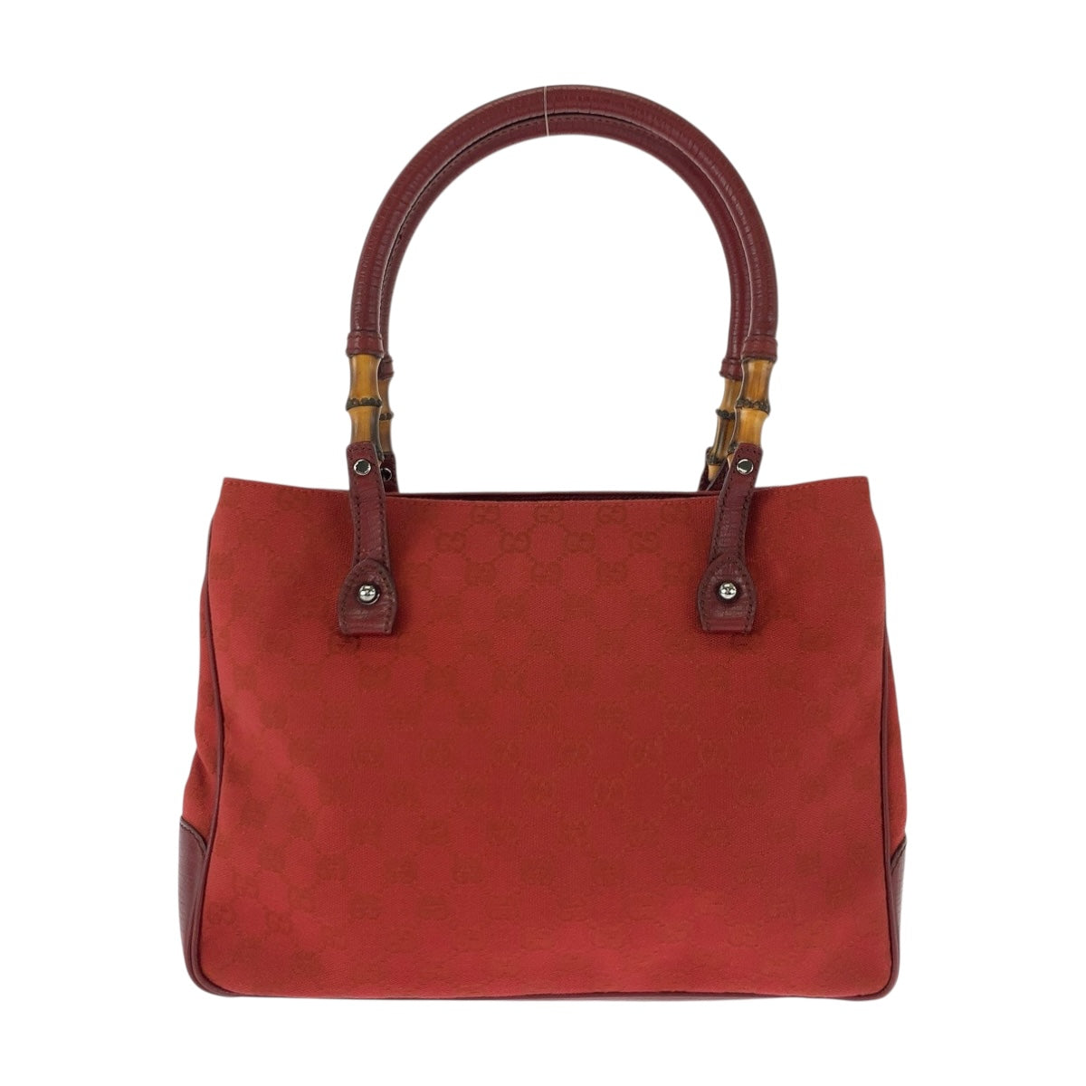 GUCCI Tote Bag 112526 canvas Red Brown SilverMetal Bamboo