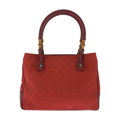GUCCI Tote Bag 112526 canvas Red Brown SilverMetal Bamboo