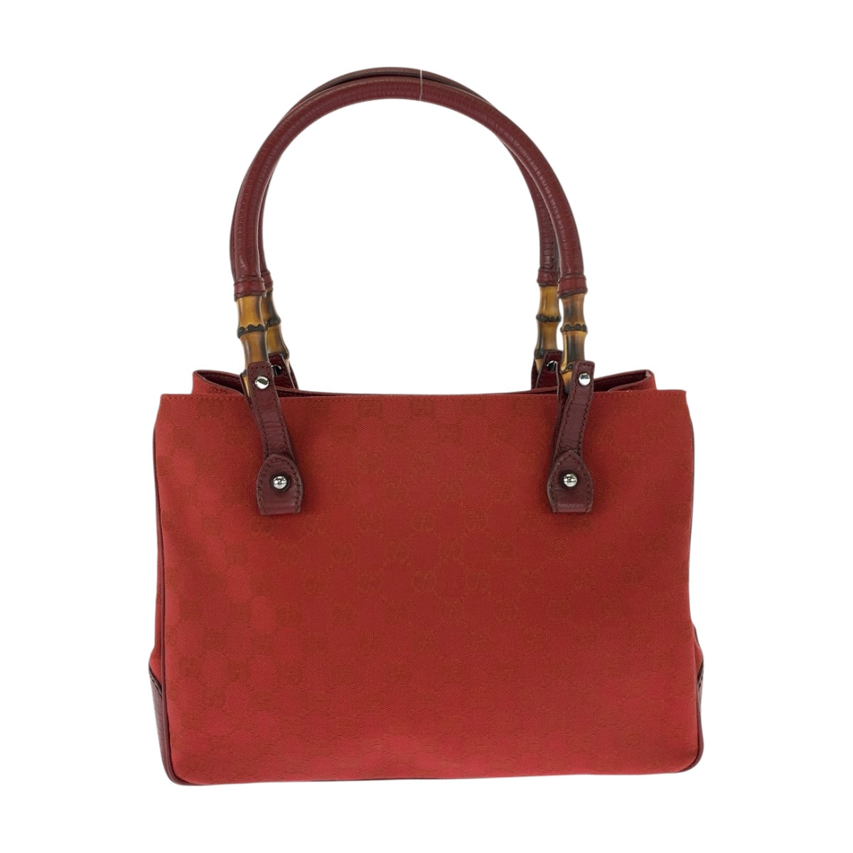 GUCCI Tote Bag 112526 canvas Red Brown SilverMetal Bamboo