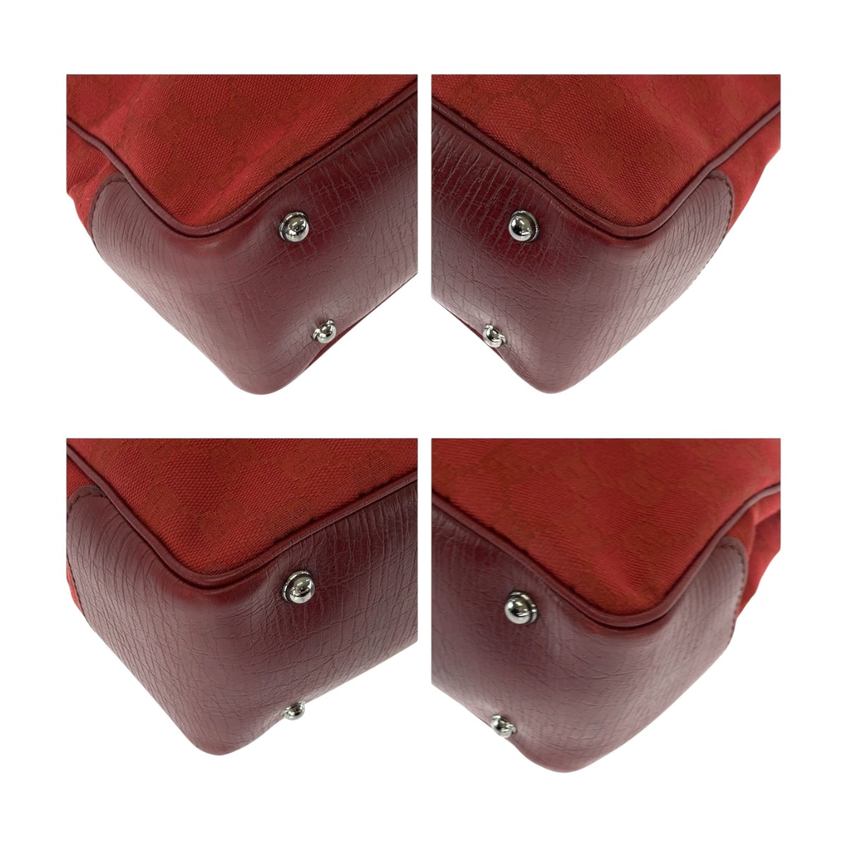 GUCCI Tote Bag 112526 canvas Red Brown SilverMetal Bamboo