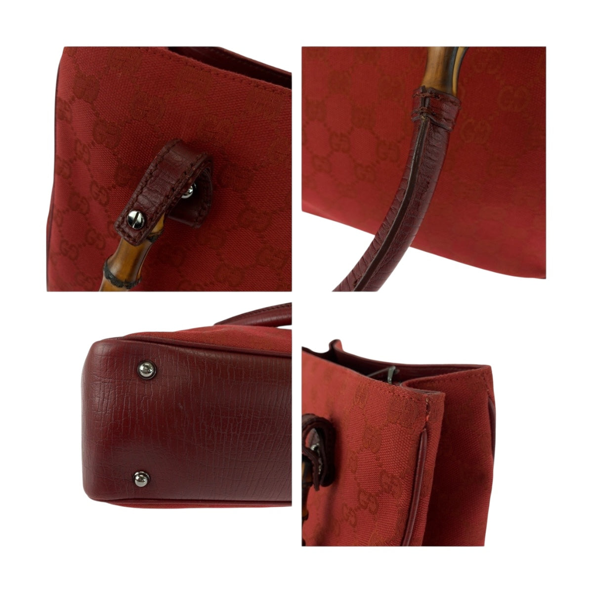 GUCCI Tote Bag 112526 canvas Red Brown SilverMetal Bamboo