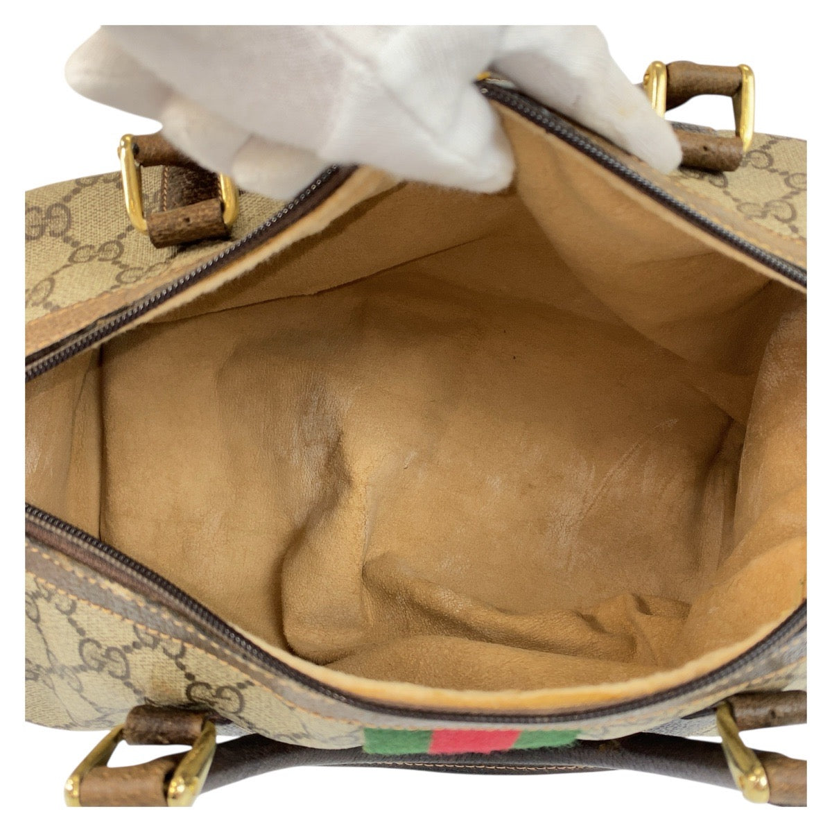 GUCCI Handbag 010 378 GG Supreme Canvas Beige Brown Gold Metal Sherry line