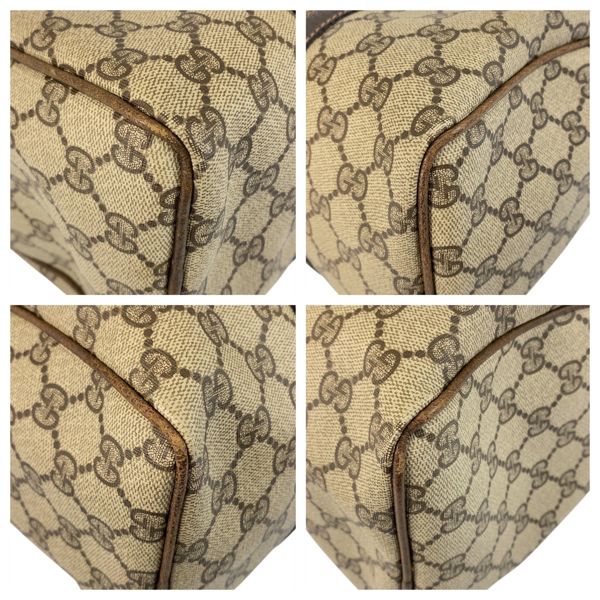 GUCCI Handbag 010 378 GG Supreme Canvas Beige Brown Gold Metal Sherry line