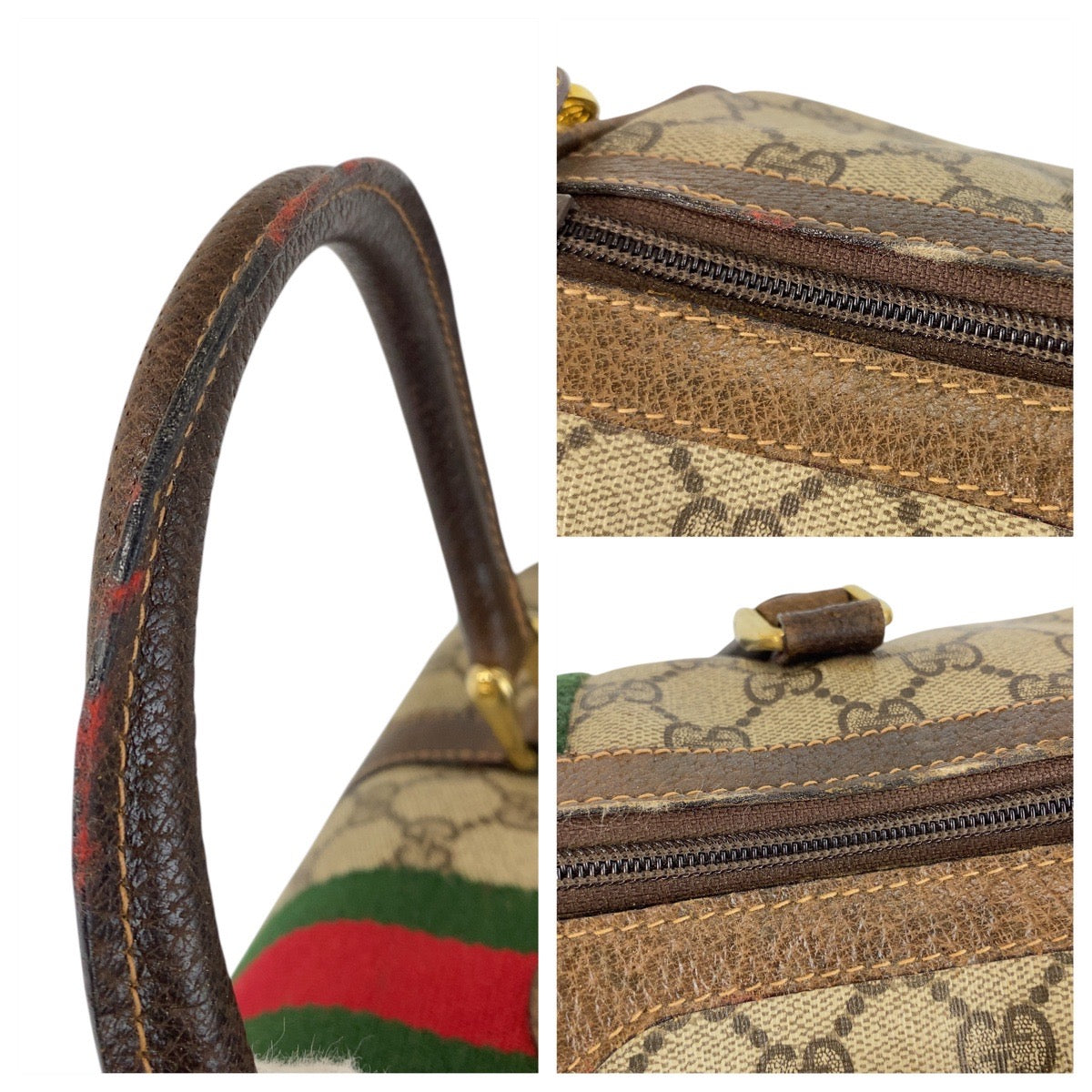 GUCCI Handbag 010 378 GG Supreme Canvas Beige Brown Gold Metal Sherry line