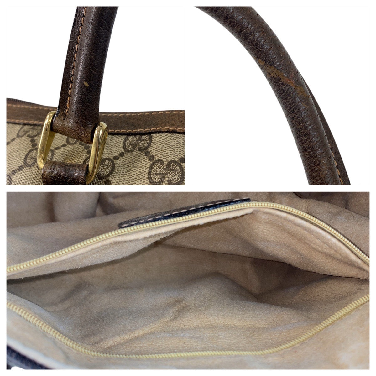 GUCCI Handbag 010 378 GG Supreme Canvas Beige Brown Gold Metal Sherry line