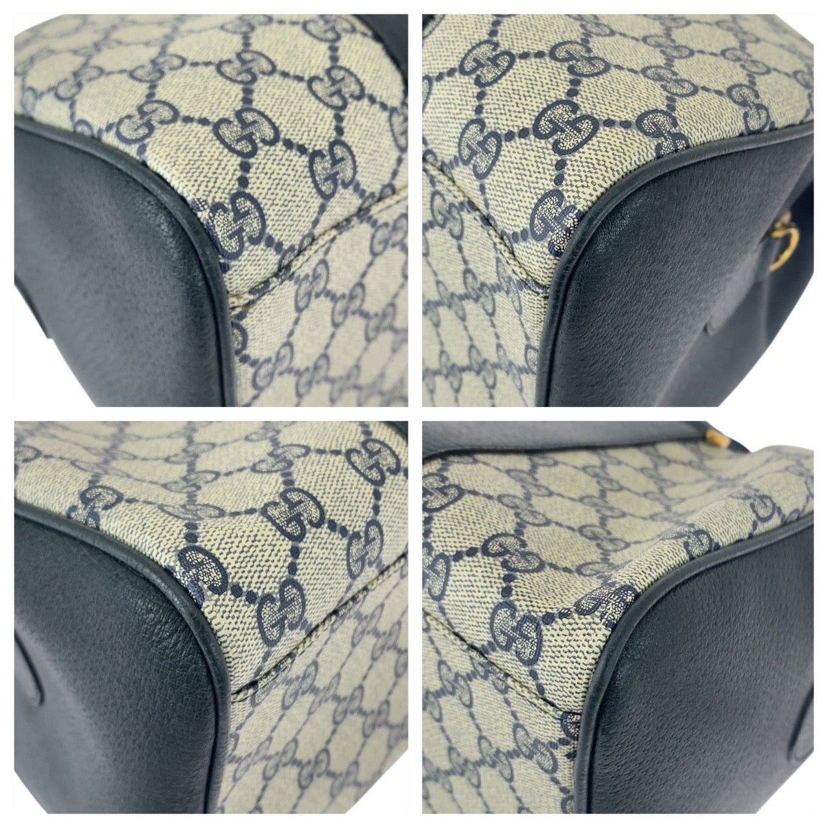 GUCCI Handbag 111 02 072 GG Supreme Canvas Gray Navy Gold Metal Sherry line