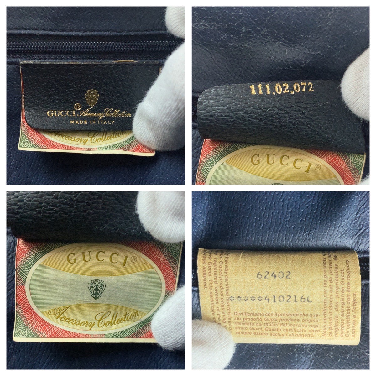 GUCCI Handbag 111 02 072 GG Supreme Canvas Gray Navy Gold Metal Sherry line