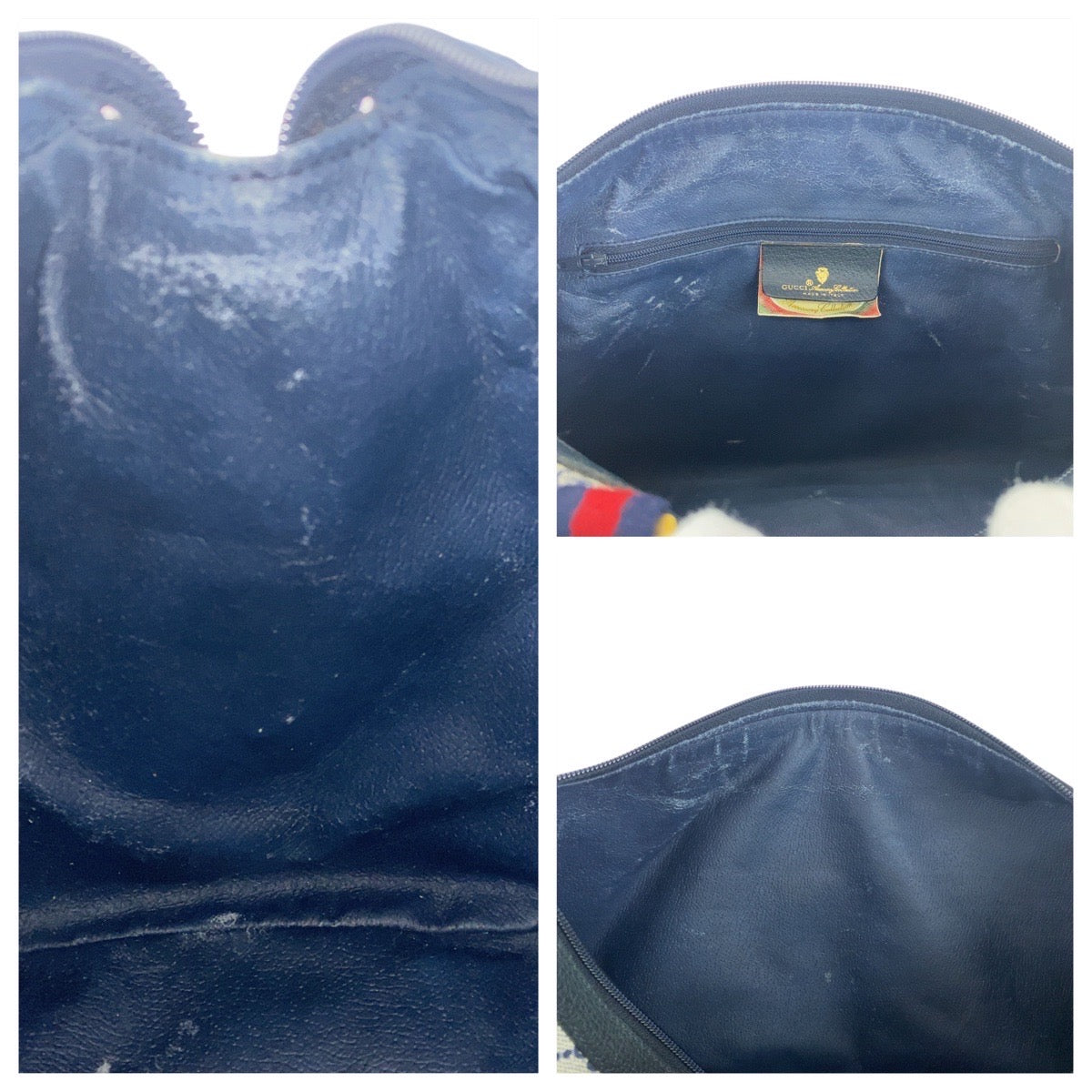 GUCCI Handbag 111 02 072 GG Supreme Canvas Gray Navy Gold Metal Sherry line