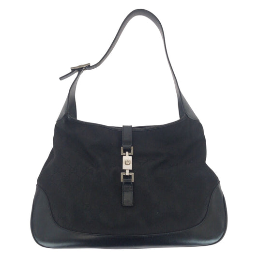 GUCCI Shoulder Bag 001 3346 GG canvas Black SilverMetal Jackie