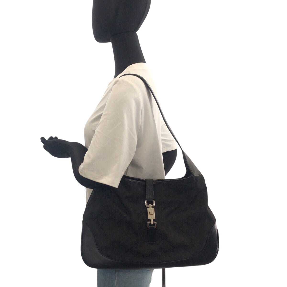 GUCCI Shoulder Bag 001 3346 GG canvas Black SilverMetal Jackie