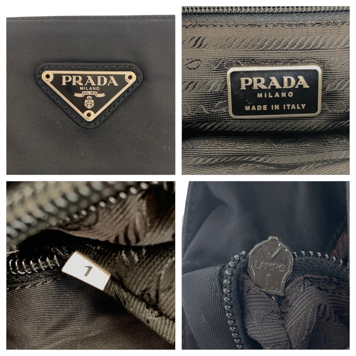 PRADA Shoulder Bag Nylon Black Silver Test Triangle With logo