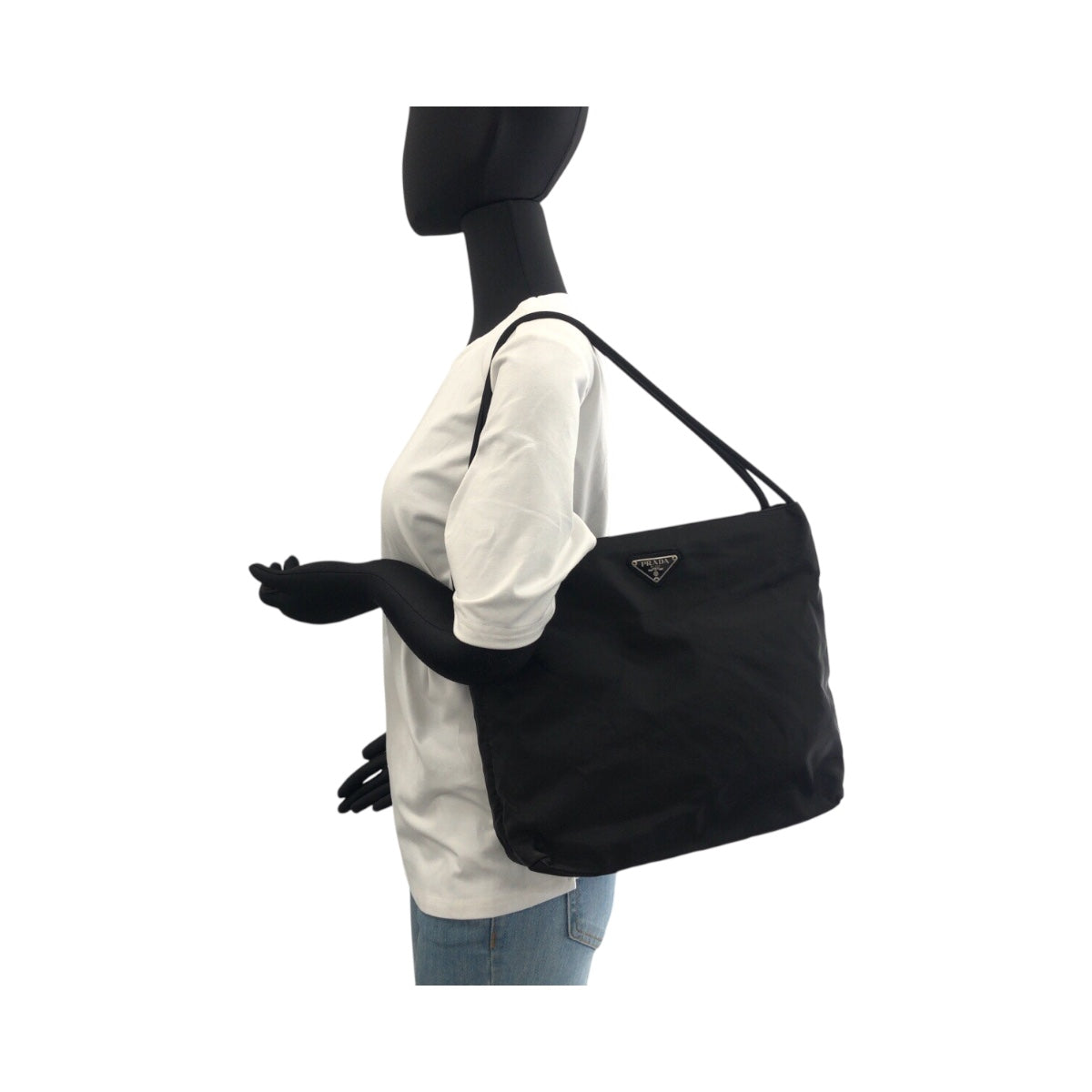 PRADA Shoulder Bag Nylon Black Silver Test Triangle With logo