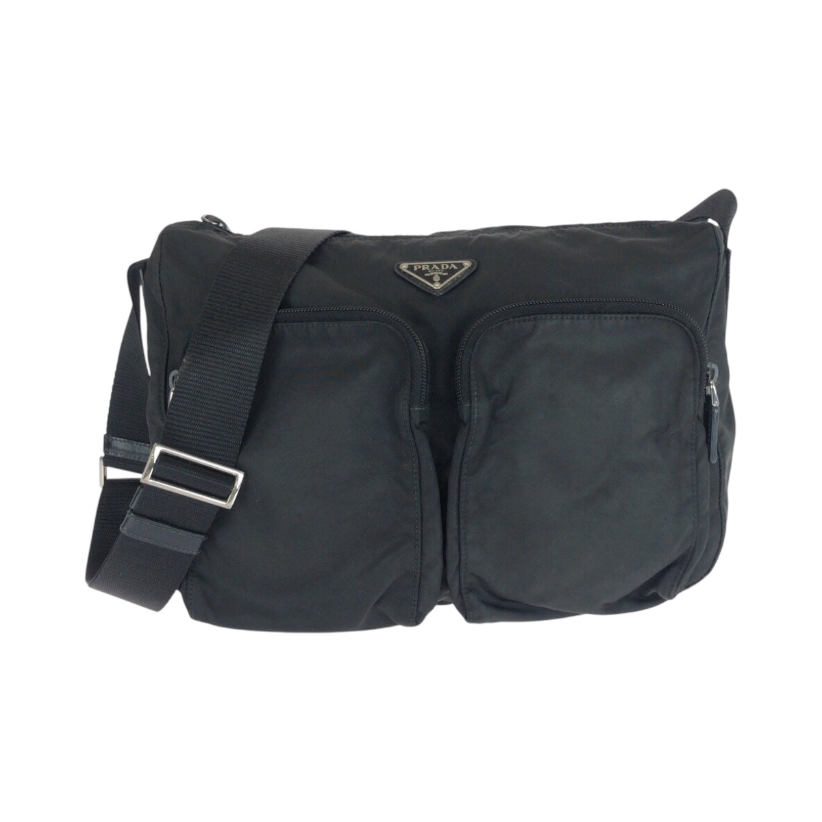 PRADA Shoulder Bag Nylon Black Silver Test Triangle With logo