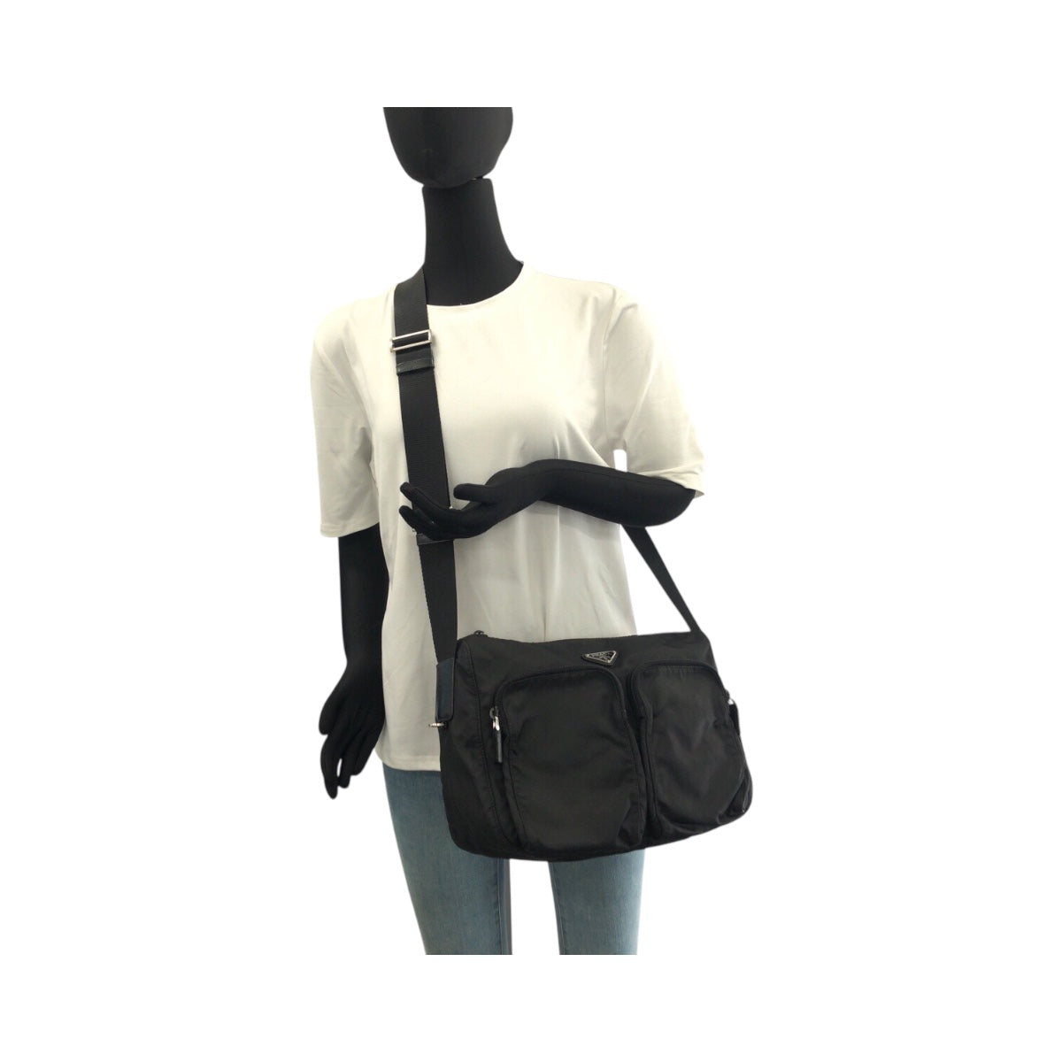 PRADA Shoulder Bag Nylon Black Silver Test Triangle With logo