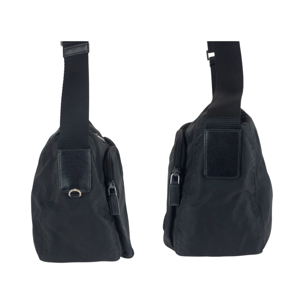 PRADA Shoulder Bag Nylon Black Silver Test Triangle With logo