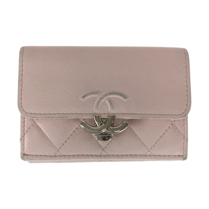 CHANEL Tri-fold wallet leather Pink SilverMetal Matrasse COCO Mark