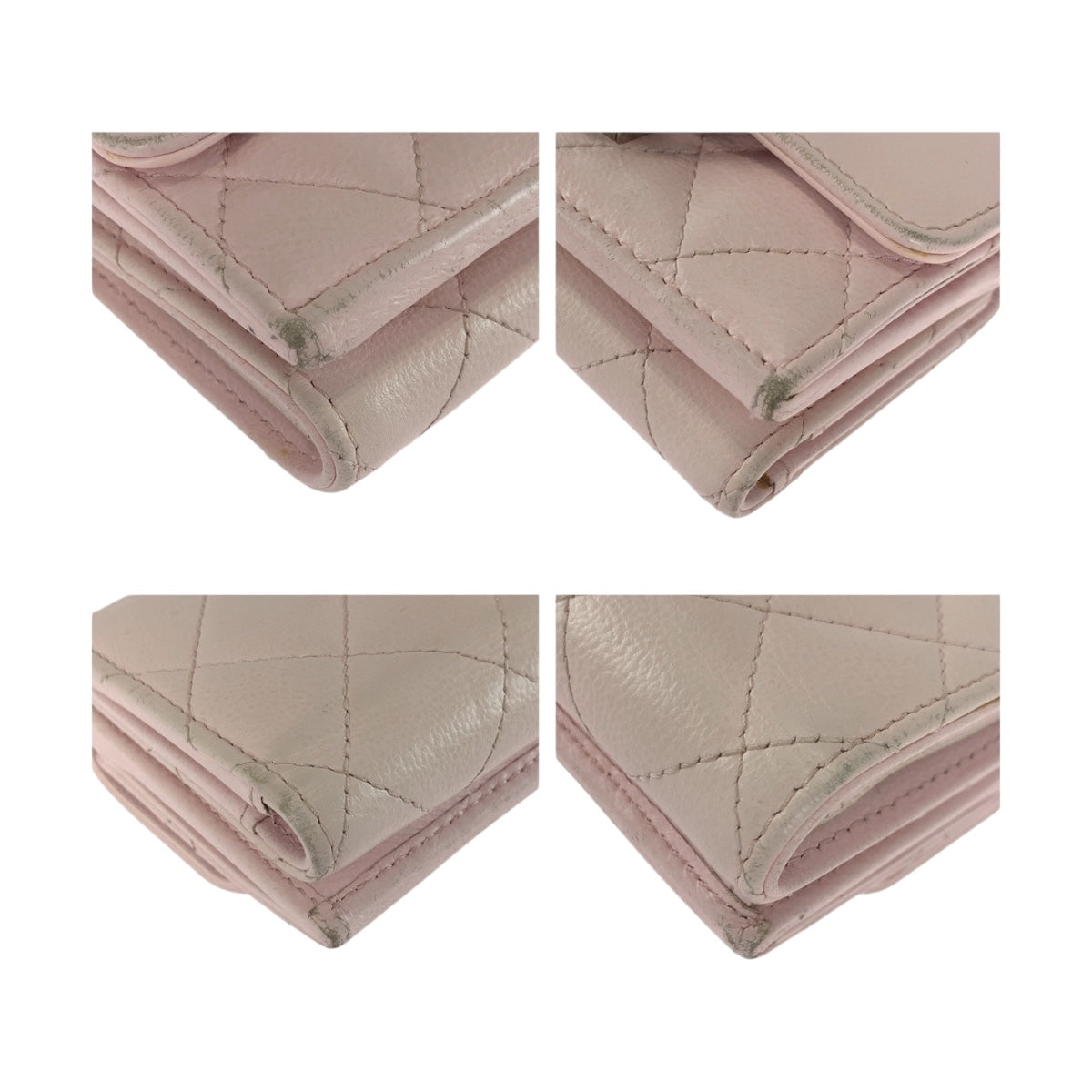 CHANEL Tri-fold wallet leather Pink SilverMetal Matrasse COCO Mark