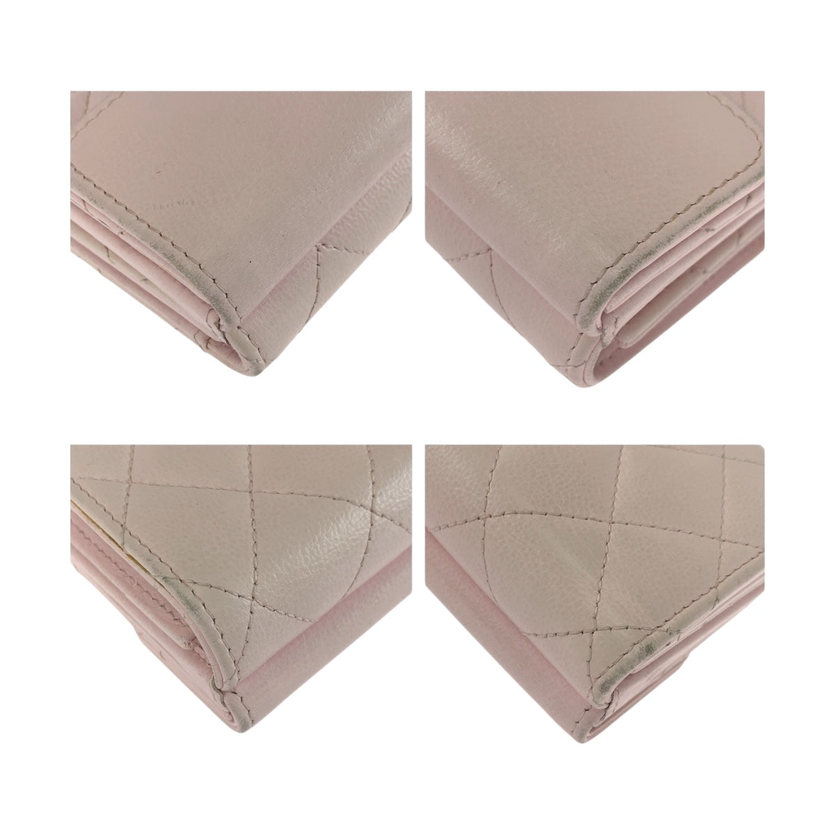 CHANEL Tri-fold wallet leather Pink SilverMetal Matrasse COCO Mark