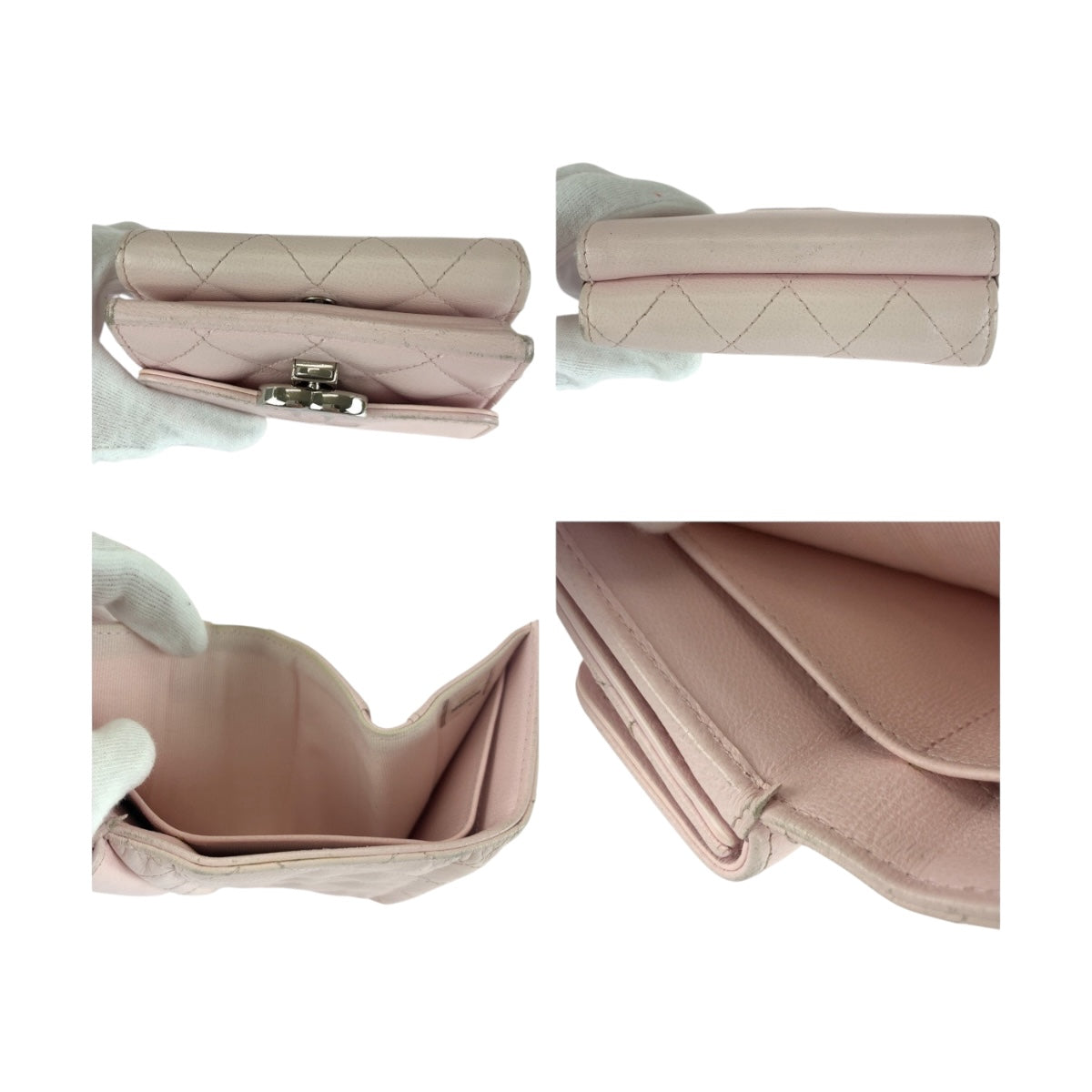 CHANEL Tri-fold wallet leather Pink SilverMetal Matrasse COCO Mark