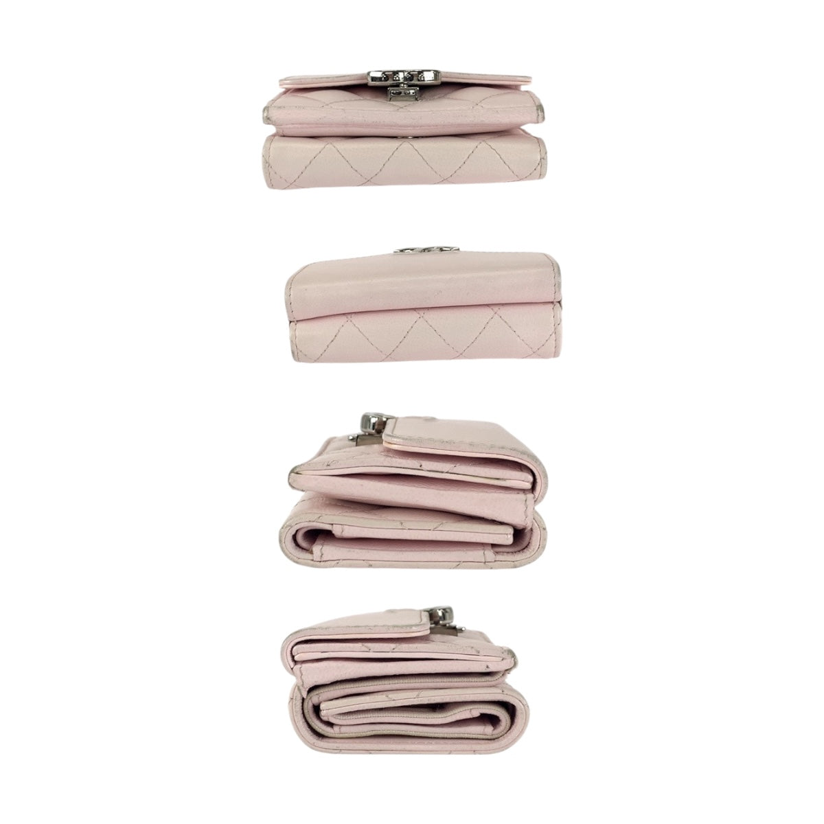 CHANEL Tri-fold wallet leather Pink SilverMetal Matrasse COCO Mark